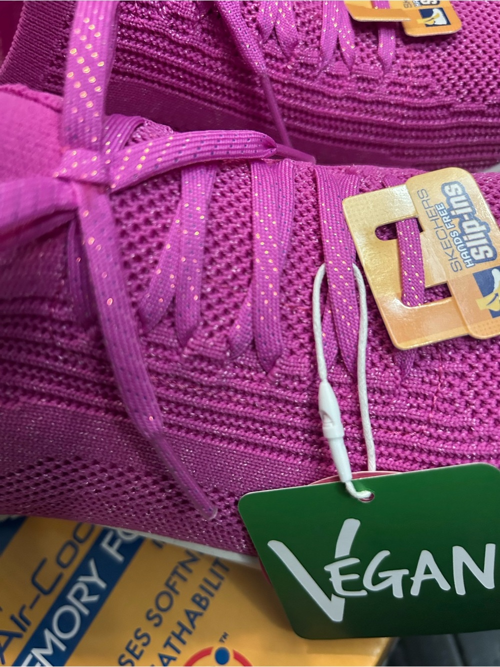 Skechers Women’s Hot Pink Stretch Knit Slip-On Sneakers with Rhinestone Heel - Picture 8 of 10